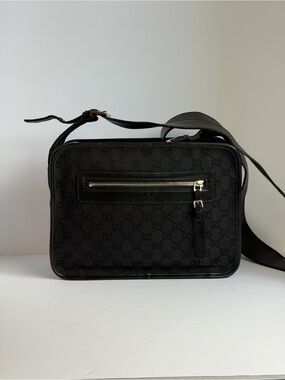 Gucci GG Monogram Canvas/Leather Black Crossbody Shoulder Messenger Bag